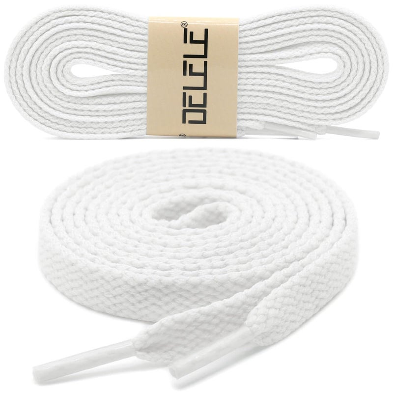 DELELE 2 Pair 55 inch Flat Shoe laces 5/16" Wide Shoelaces for Athletic Running Sneakers Shoes Boot Strings White - Image 2